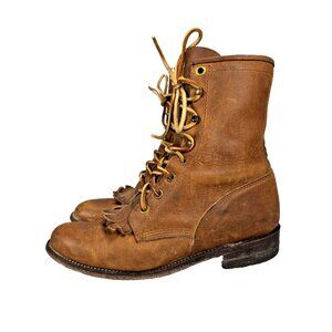 Vintage Justin Brown Leather Lace Up Kiltie Boots 5B